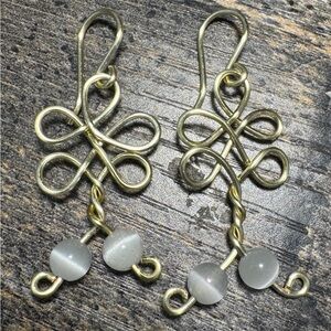 Elegant Gold Wire Earrings with Genuine Selenite Beads